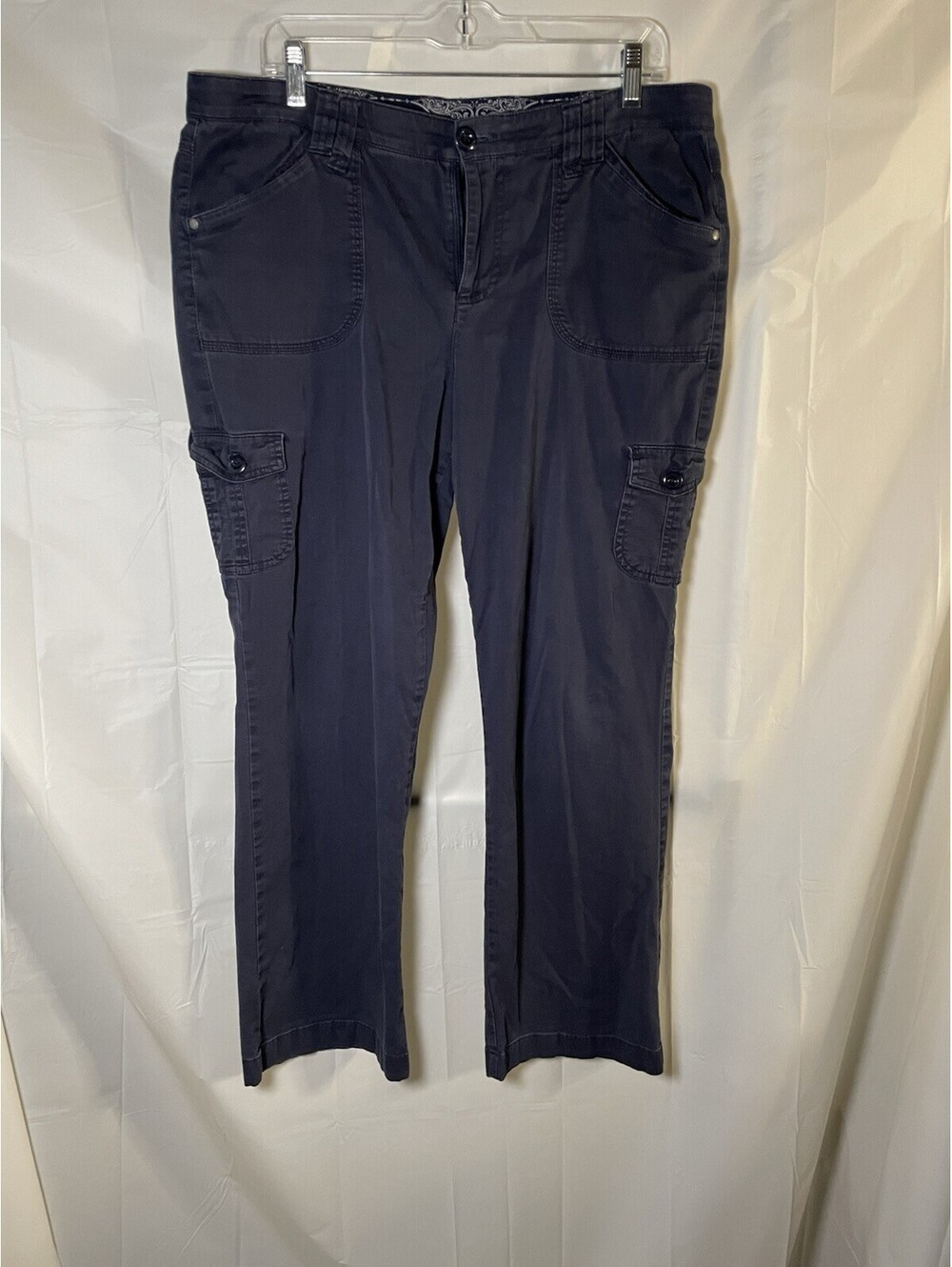 Gloria Vanderbilt Women 12P Cargo Pants Gray Utility Straight Leg Stretch